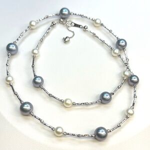 NPA101 Japanese 6-7mm Deep BLUE & Ivory Akoya Sea Pearl 18K SOLID GOLD Necklace
